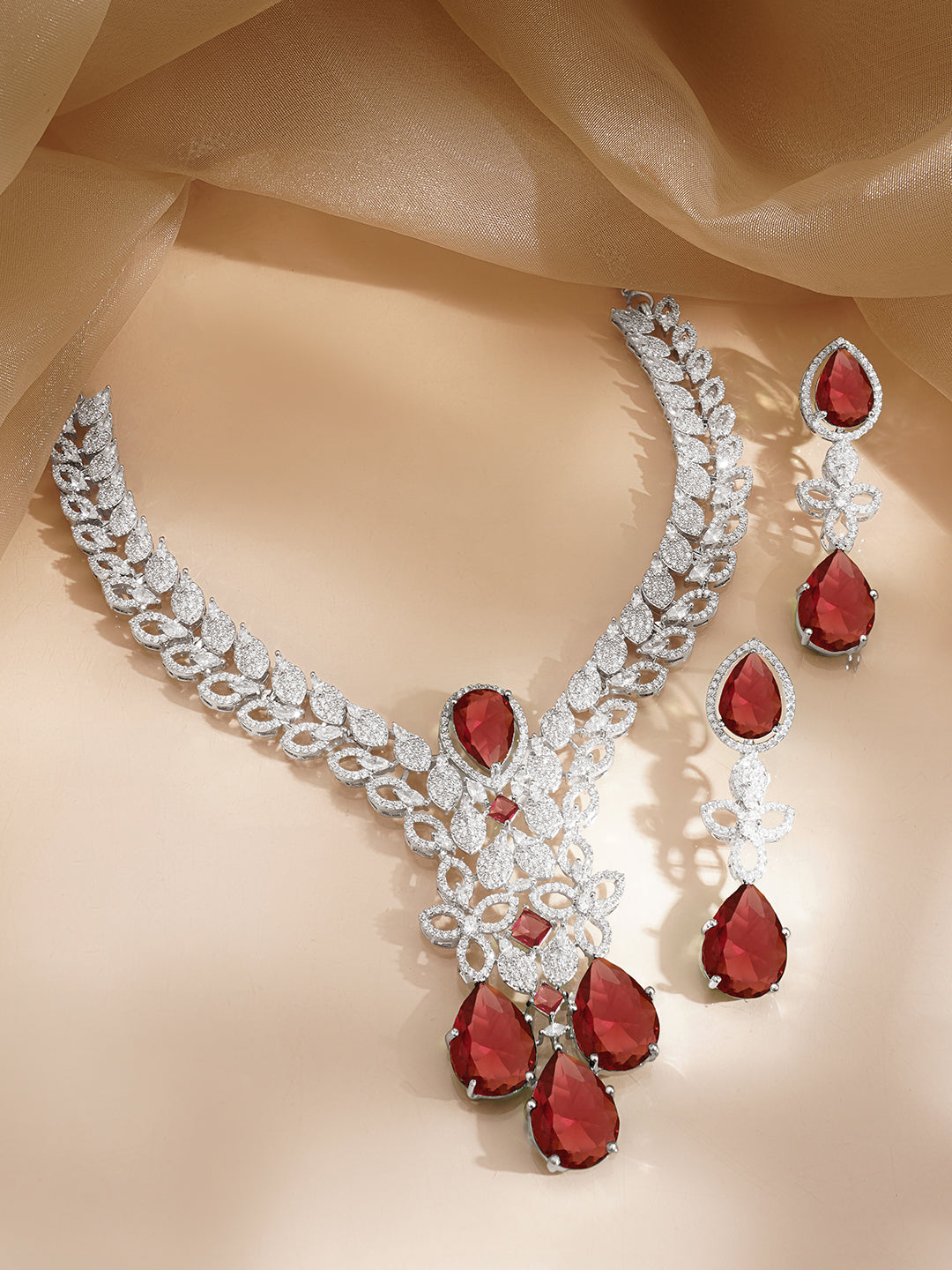 Ruby Glow Diamond Necklace Set フリーサイズ