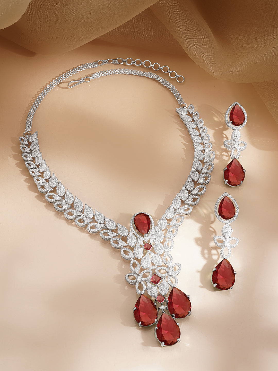Ruby Glow Diamond Necklace Set フリーサイズ