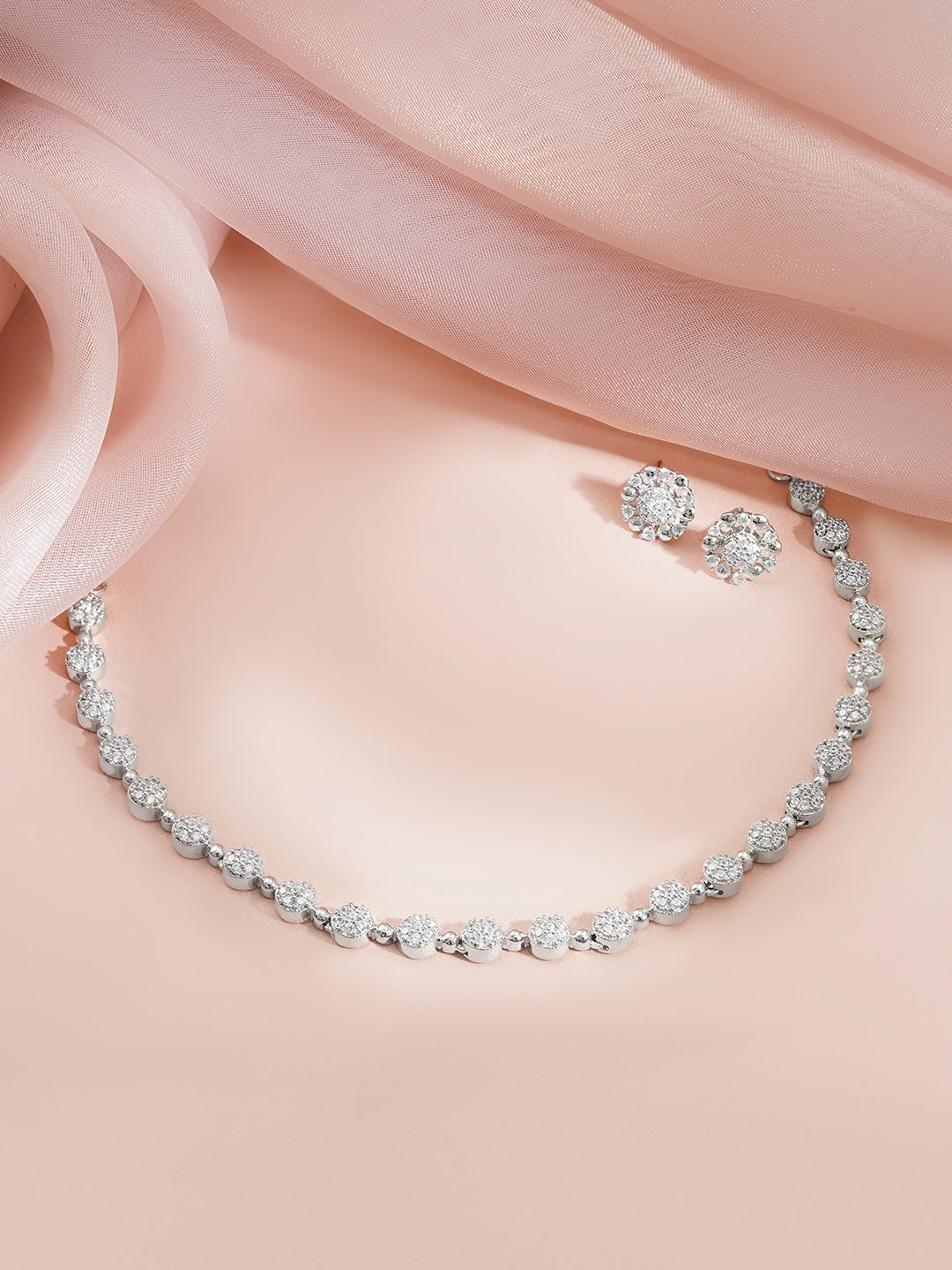 【Rubans】 Rhodium-Plated Classic Cubic Zirconia Tennis Necklace Set｜ロジウムメッキ クラシック キュービックジルコニア テニスネックレスセット