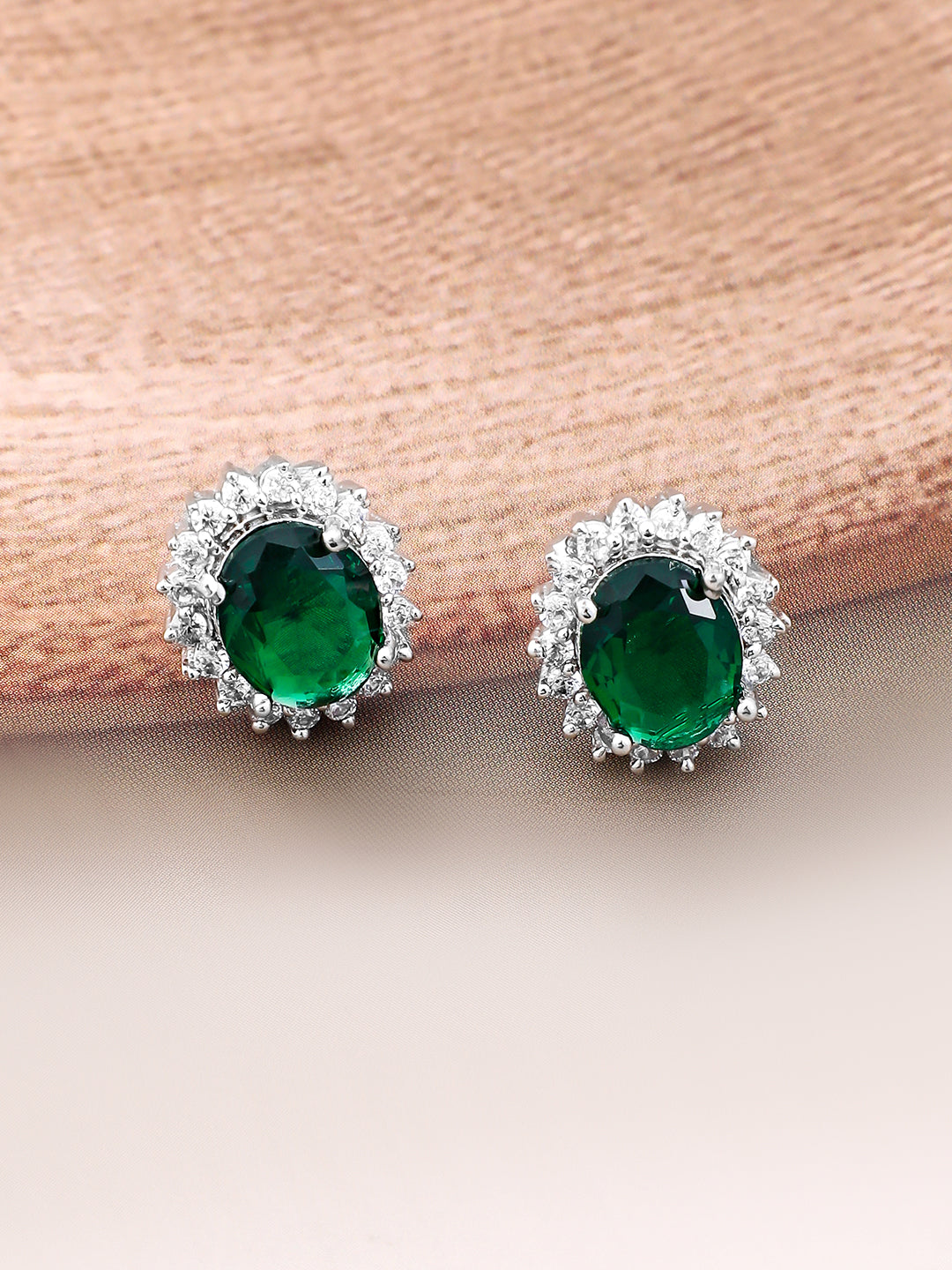American Diamond Zirconia Emerald Green Necklace Set Grren