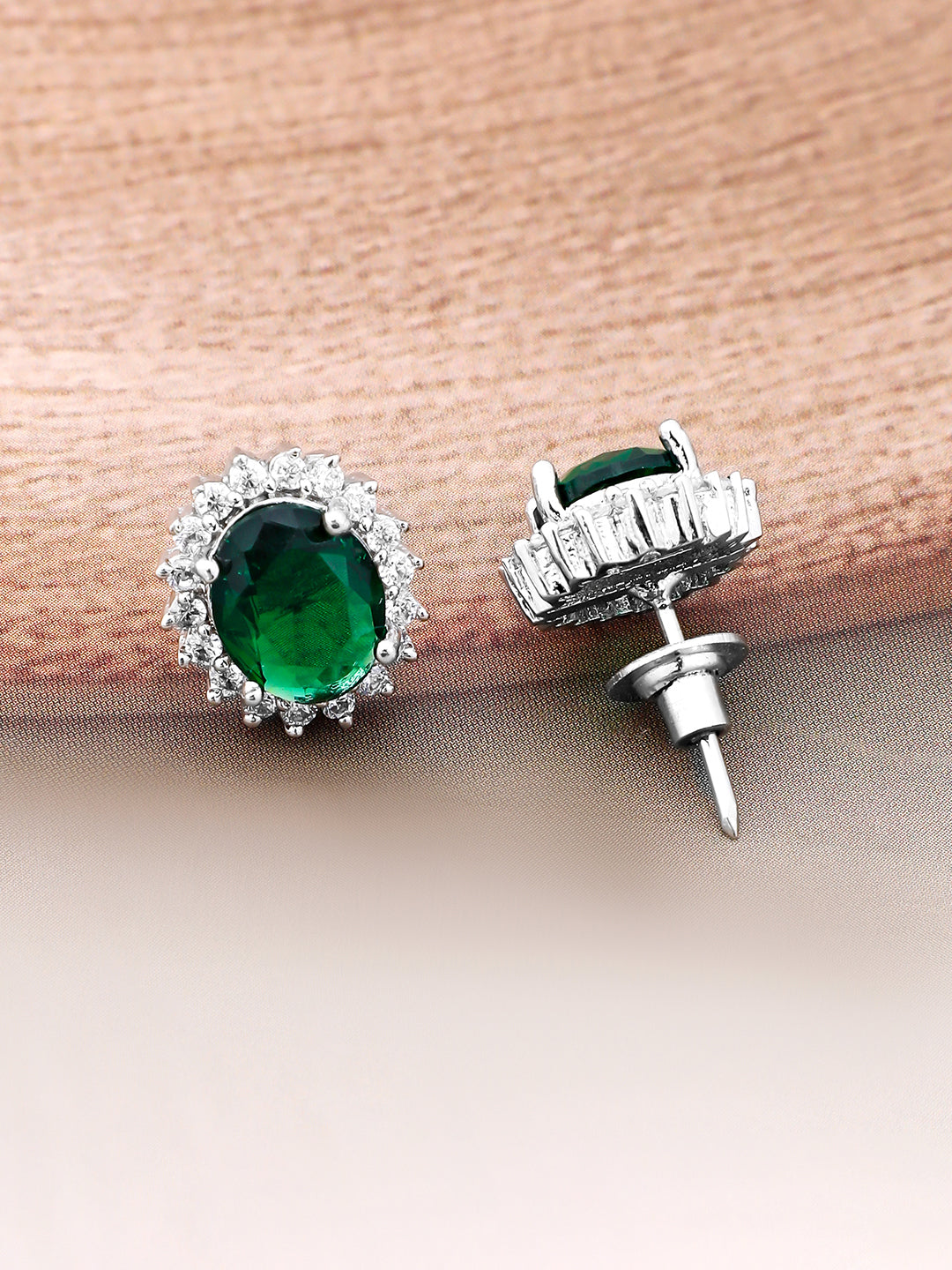 American Diamond Zirconia Emerald Green Necklace Set Grren