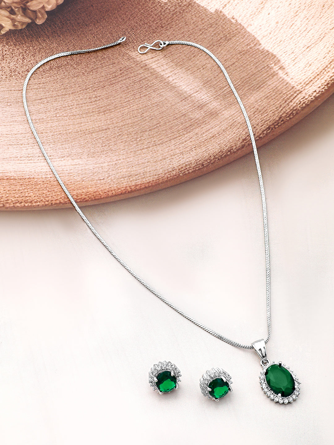 American Diamond Zirconia Emerald Green Necklace Set Grren