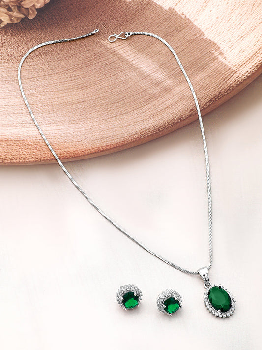 American Diamond Zirconia Emerald Green Necklace Set Grren