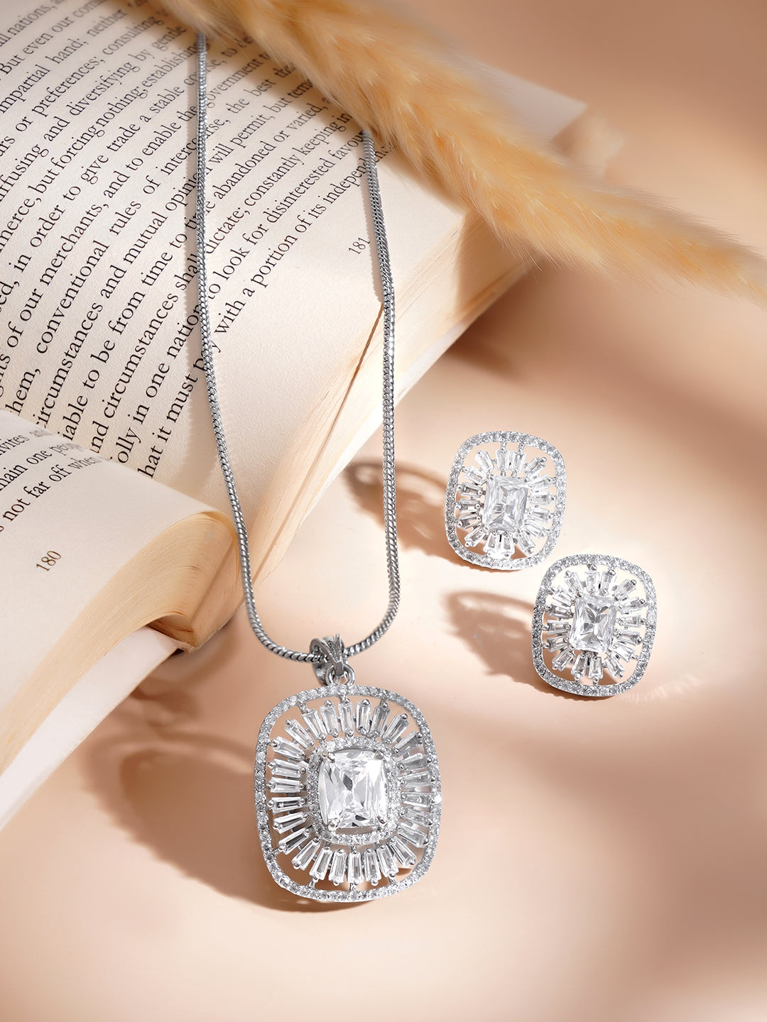Crystal Glow Minimal Statement Pendent Set Length - 26 cm