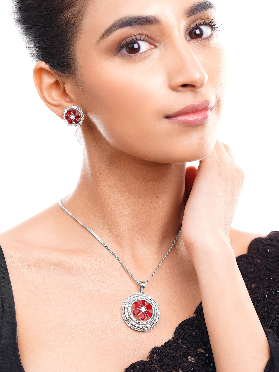 Ruby Bloom Sparkle Pendant Set フリーサイズ