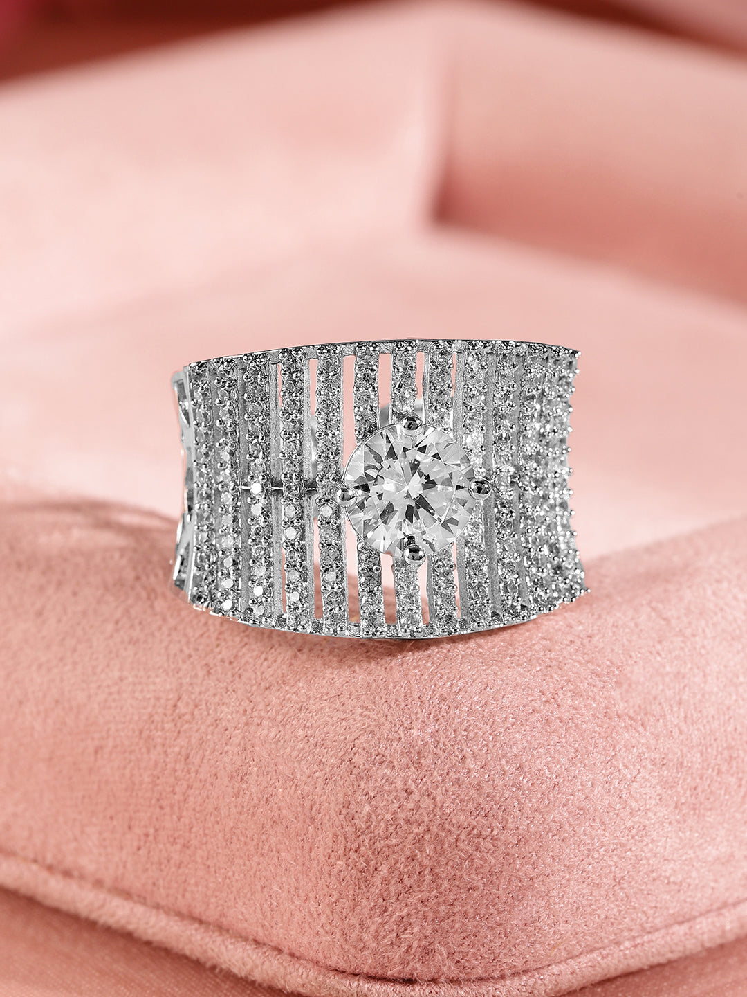 American Diamond Zirconia Statement Ring Silver