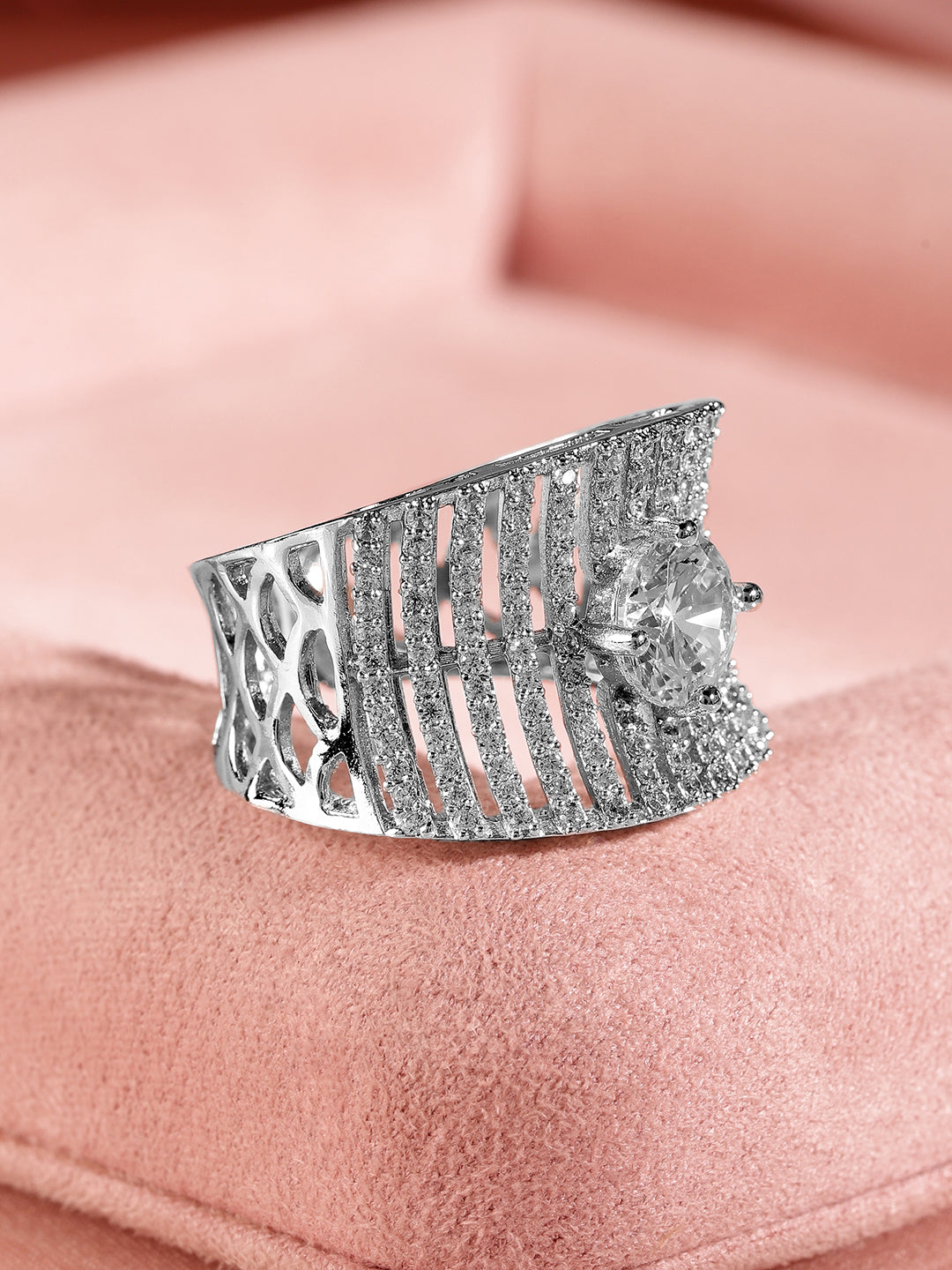 American Diamond Zirconia Statement Ring Silver