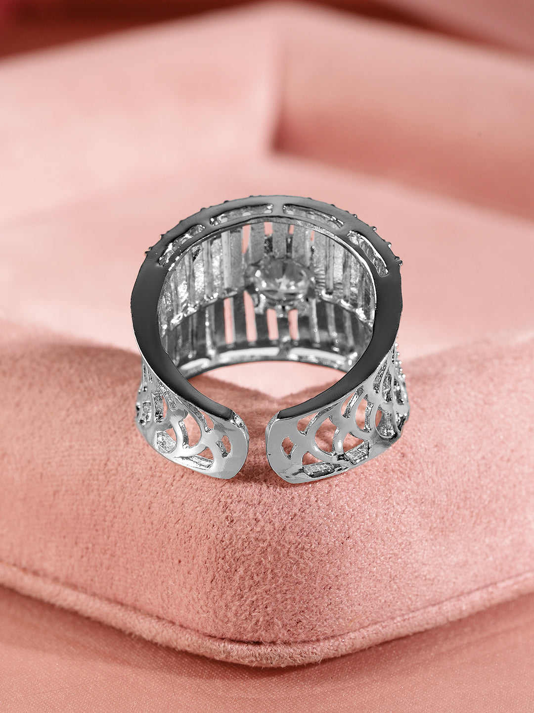 American Diamond Zirconia Statement Ring Silver