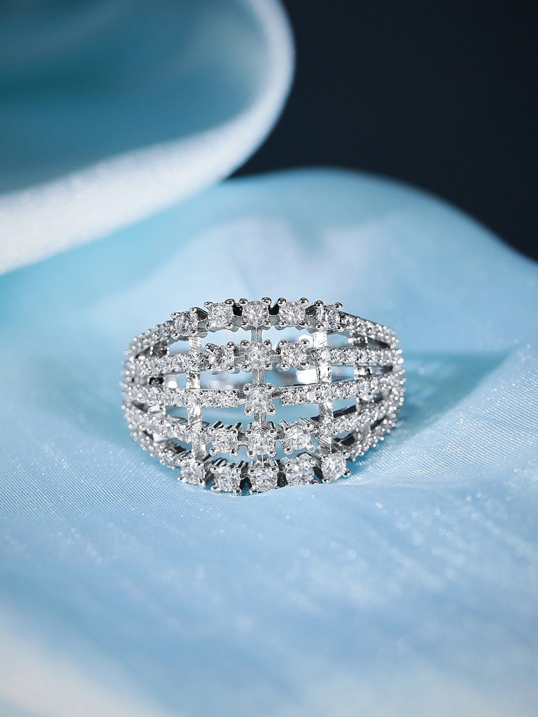 American Diamond Zirconia Layered Ring Silver