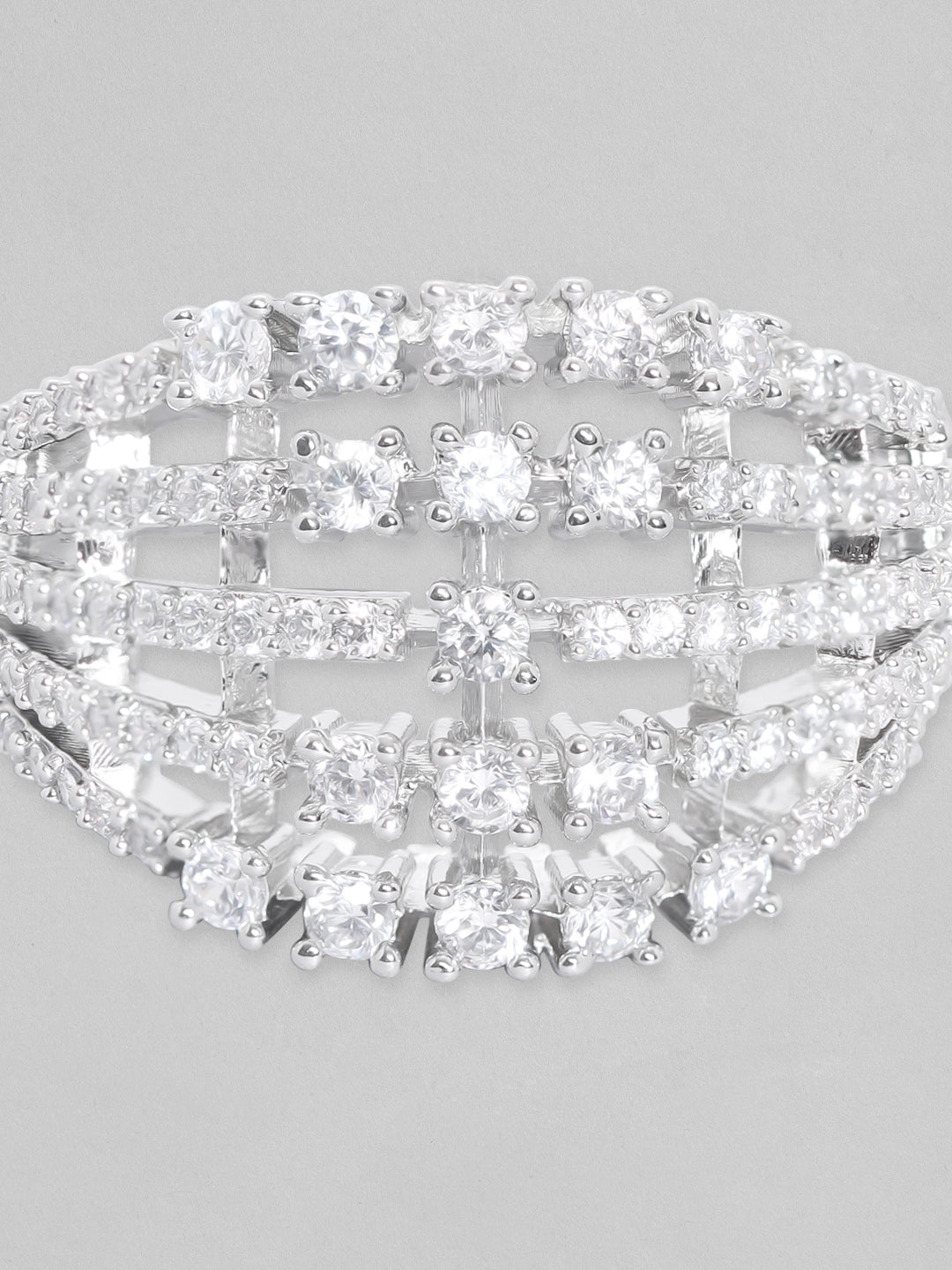 American Diamond Zirconia Layered Ring Silver