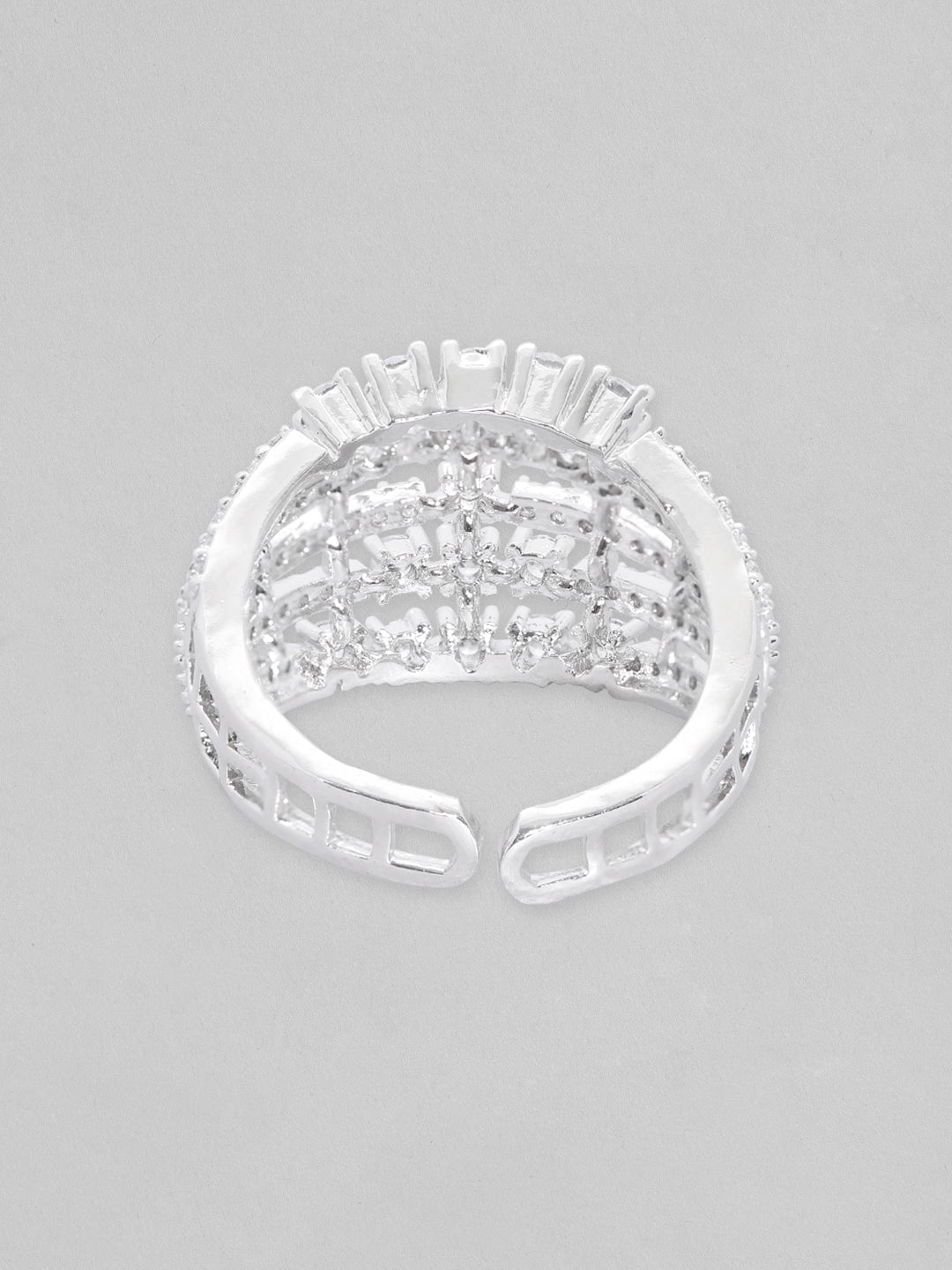 American Diamond Zirconia Layered Ring Silver