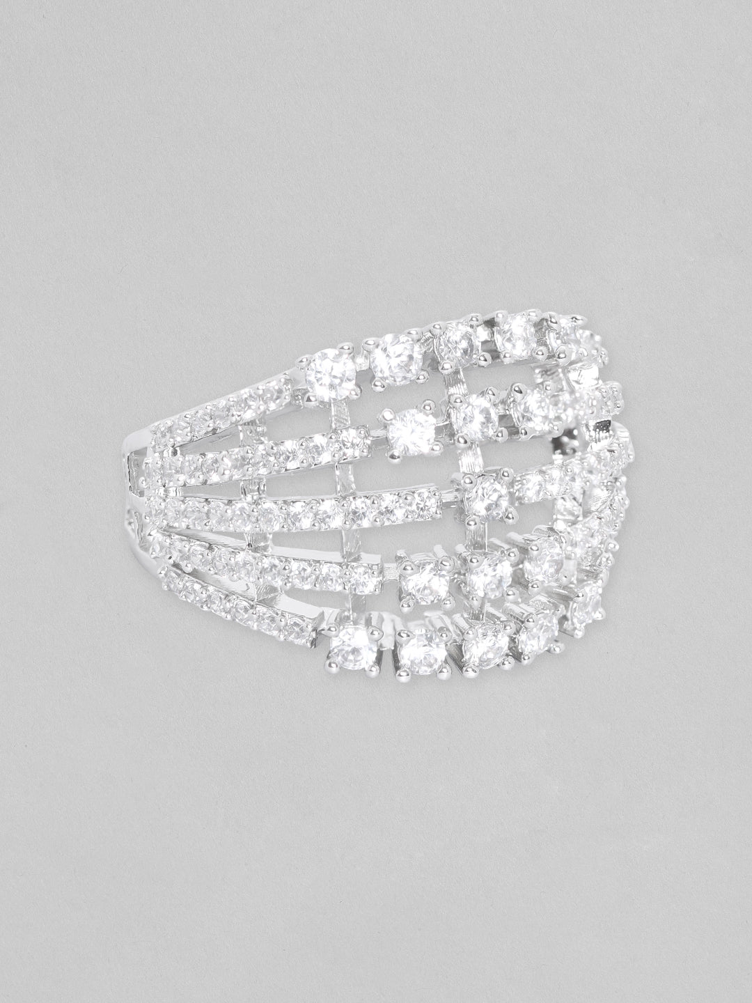 American Diamond Zirconia Layered Ring Silver