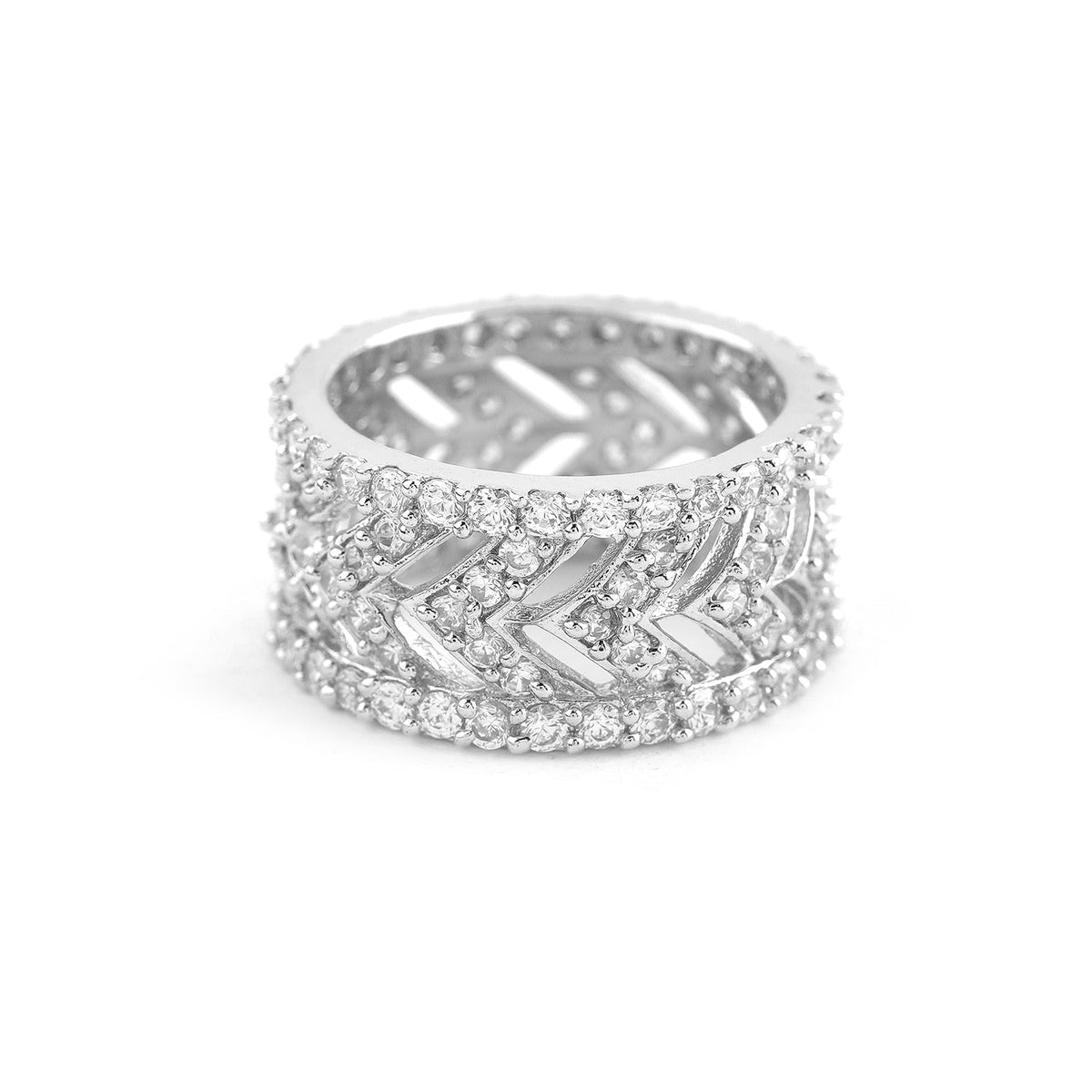 Rubans Rhodium-Plated Cubic Zirconia Stone-Studded Finger Ring Silver