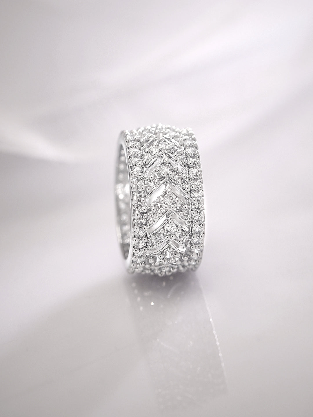 Rubans Rhodium-Plated Cubic Zirconia Stone-Studded Finger Ring Silver