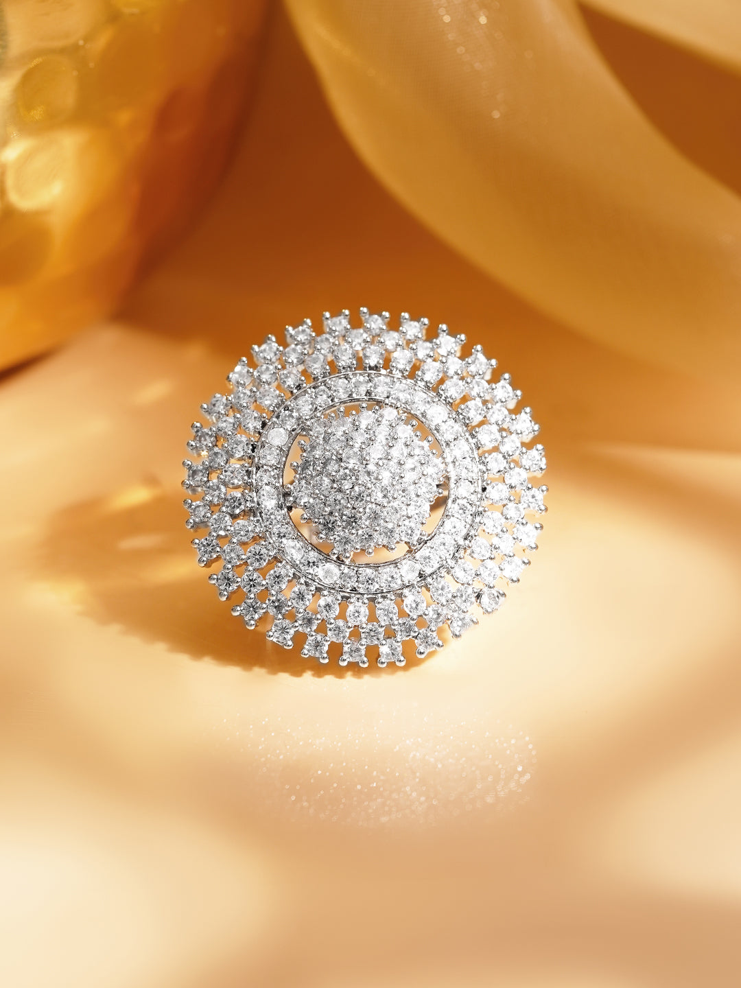 Cubic Zirconia Sunburst Cocktail Ring フリーサイズ