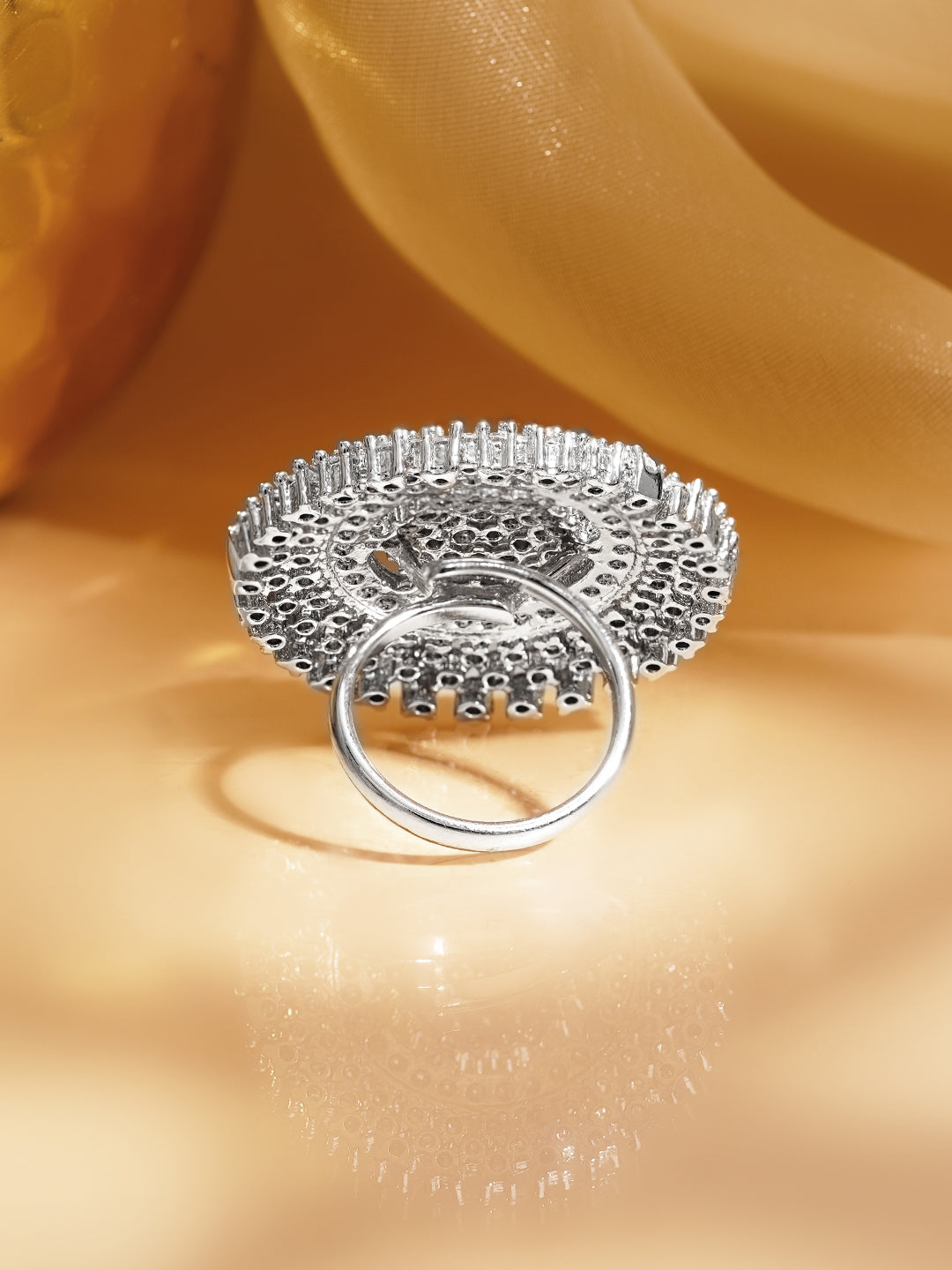 Cubic Zirconia Sunburst Cocktail Ring フリーサイズ