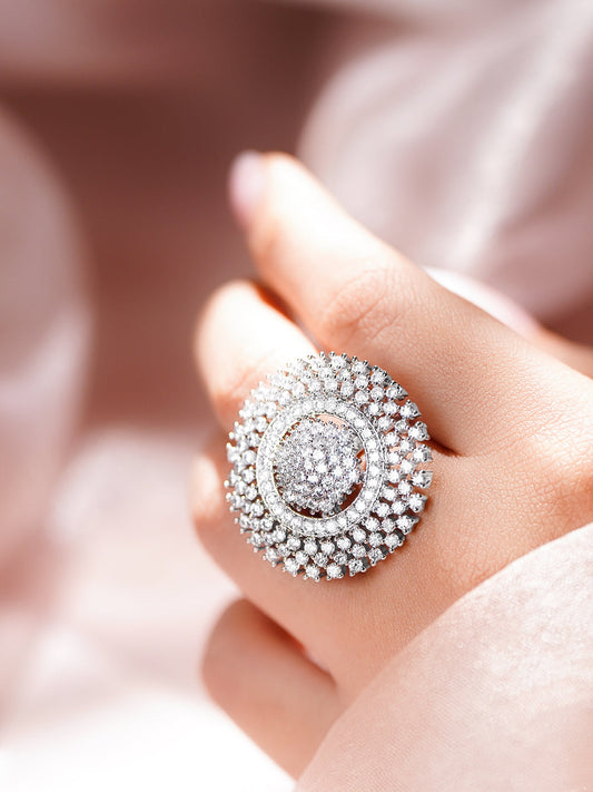 Cubic Zirconia Sunburst Cocktail Ring フリーサイズ