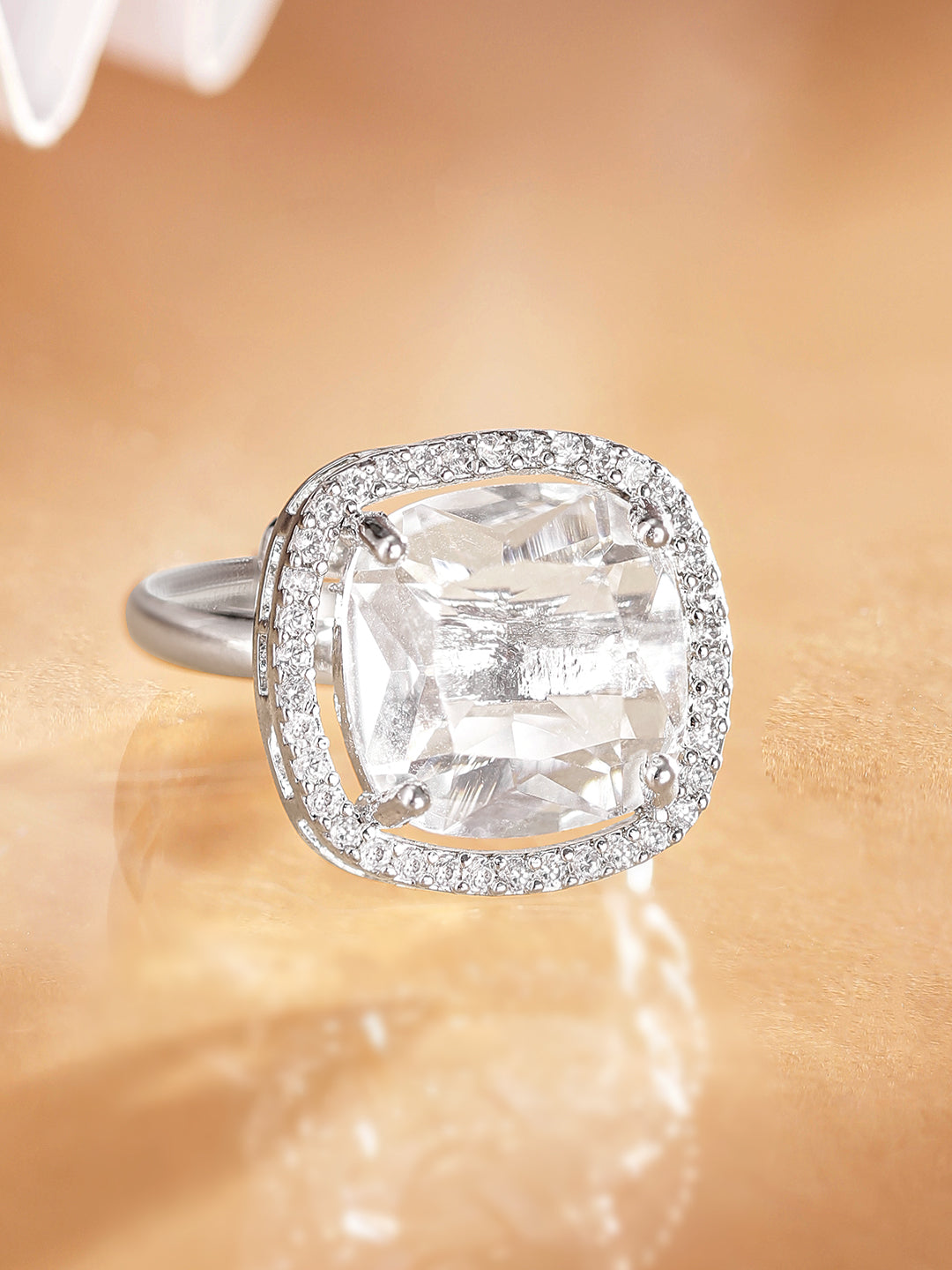 American Diamond Zirconia Cushion Cut Ring Silver