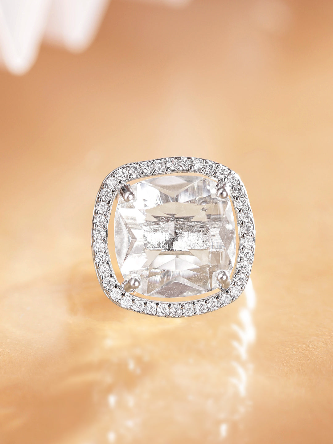 American Diamond Zirconia Cushion Cut Ring Silver