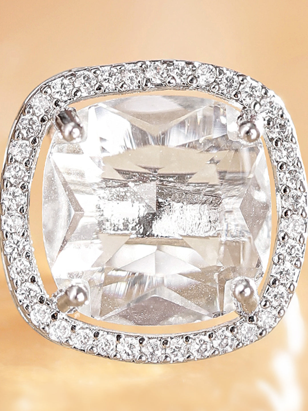 American Diamond Zirconia Cushion Cut Ring Silver