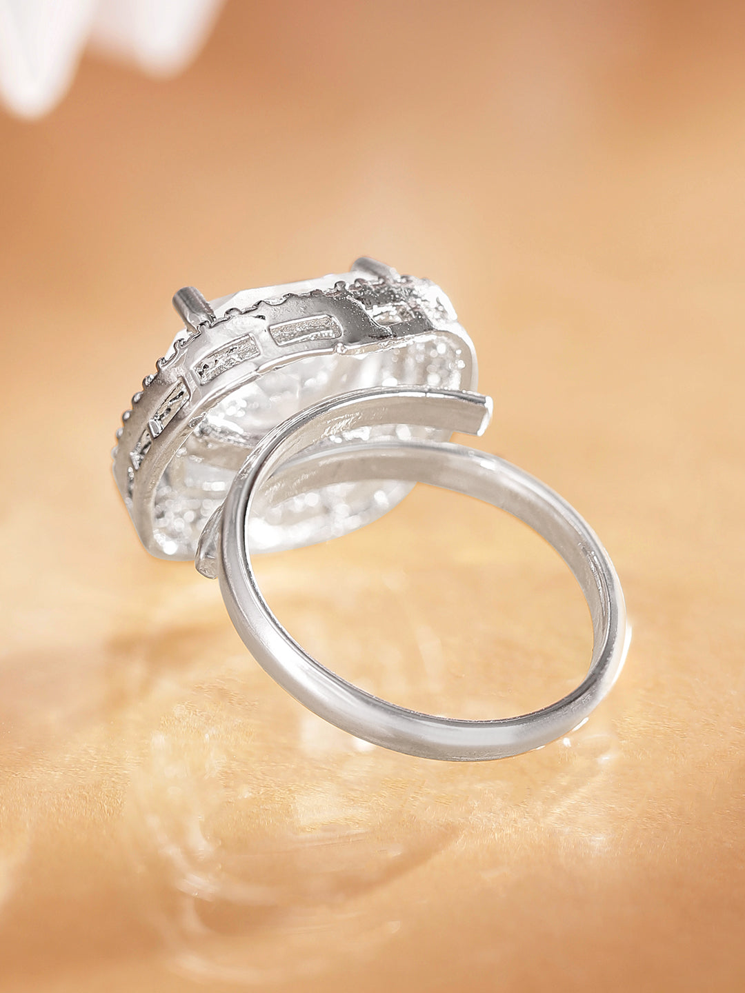 American Diamond Zirconia Cushion Cut Ring Silver