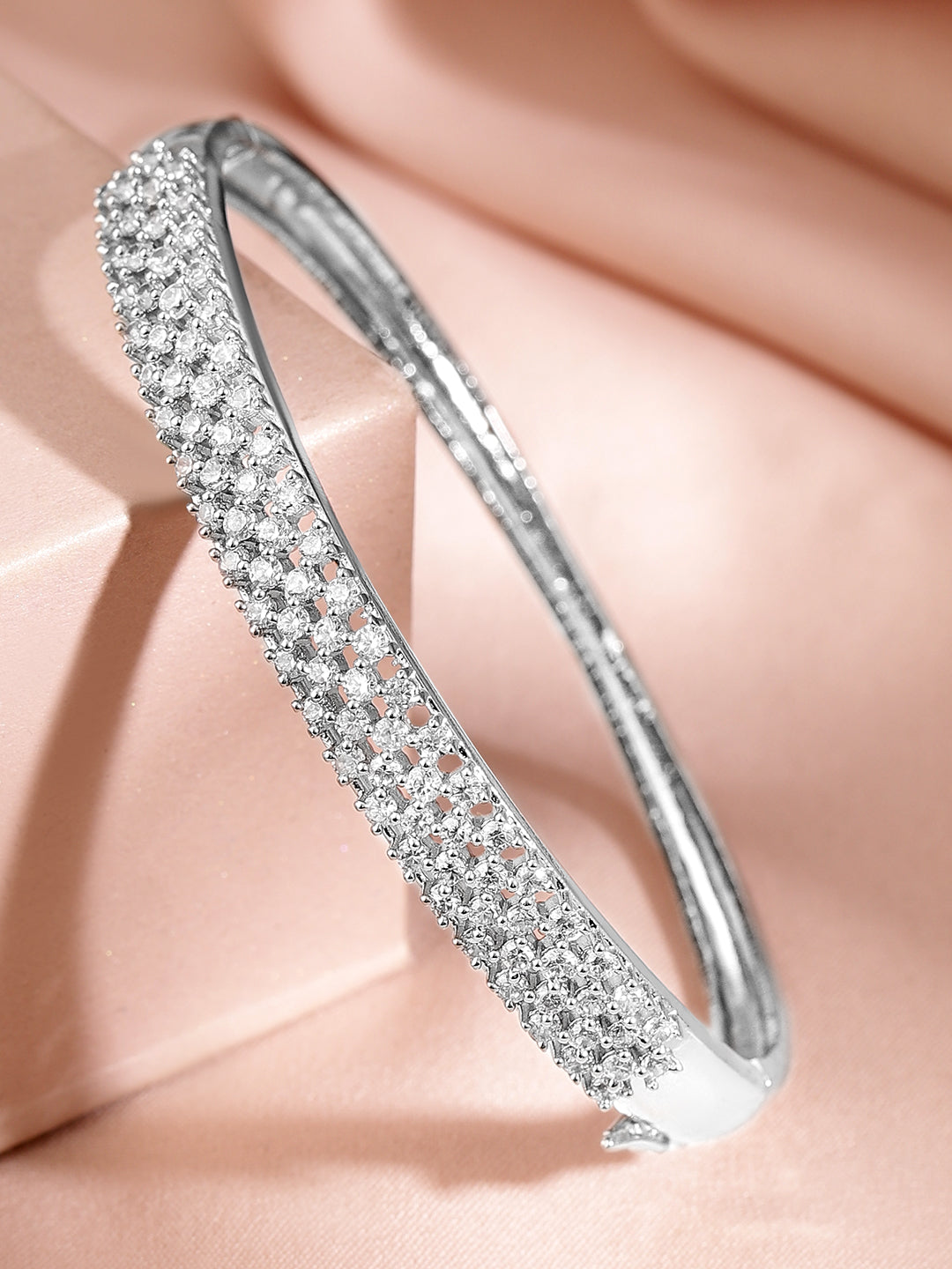 Rubans Women Brass Cubic Zirconia Handcrafted Rhodium-Plated Bangle-Style Bracelet Gold