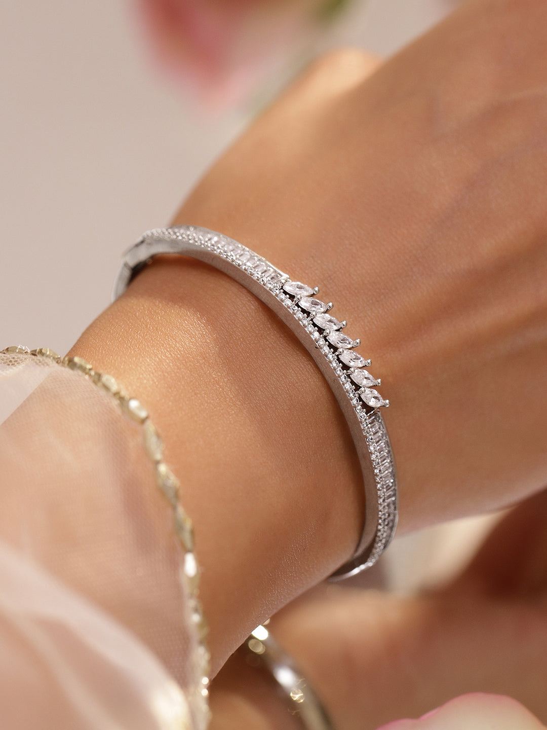 Silver Toned American Diamond Zirconia Bracelet フリーサイズ