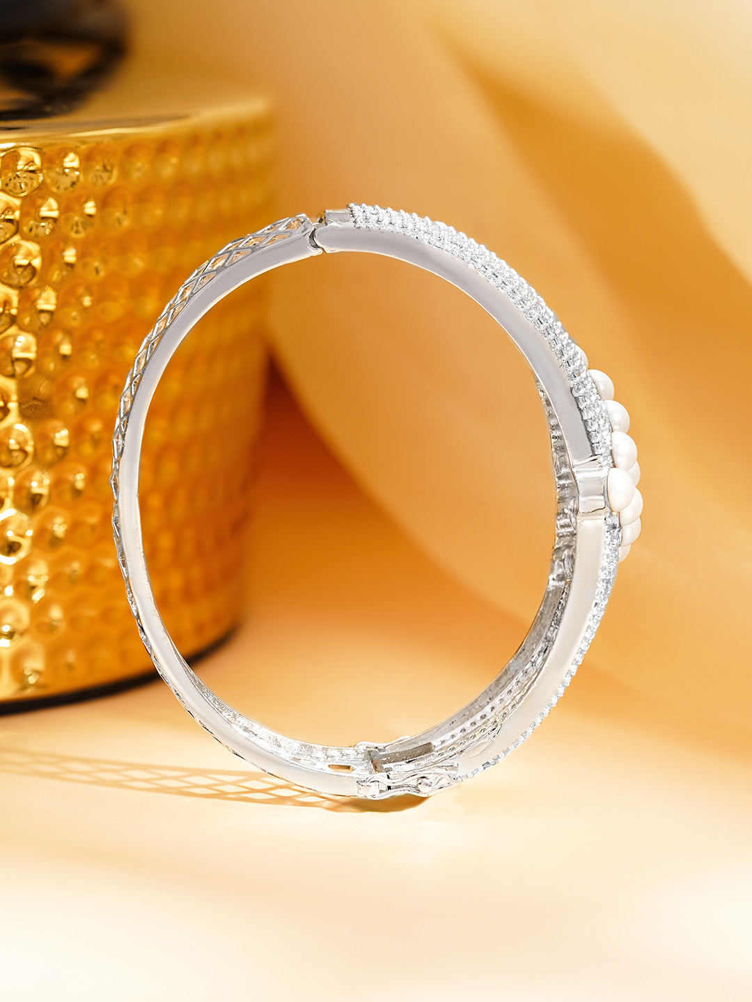【Rubans】 Rhodium Plated Pearl Lattice Statement Bracelet｜ロジウムメッキ パール ラティス ステートメント ブレスレット