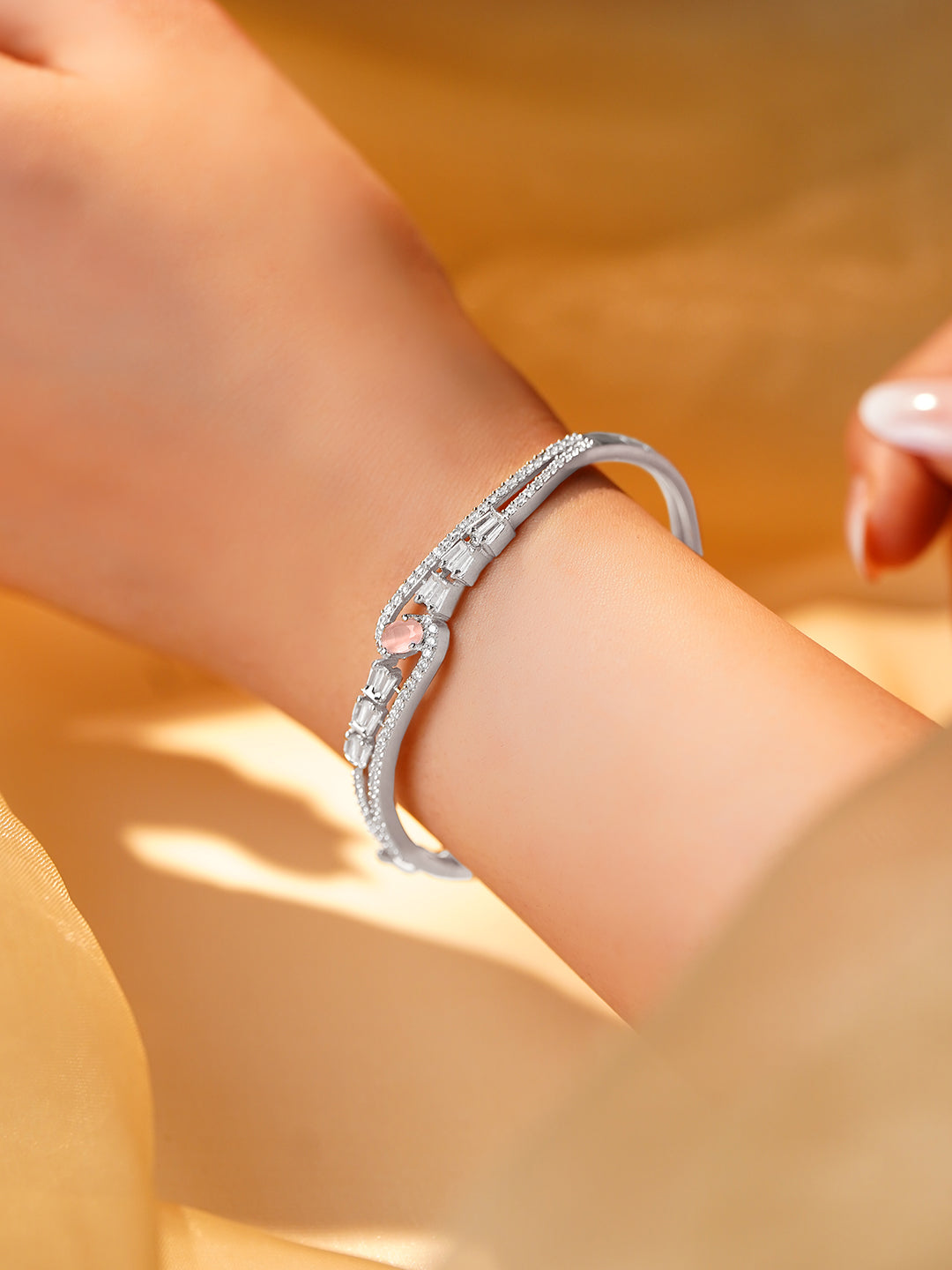 【Rubans】 Rhodium Plated American Diamond Zirconia Bracelet｜ロジウムメッキ アメリカンダイヤモンド ジルコニア ブレスレット