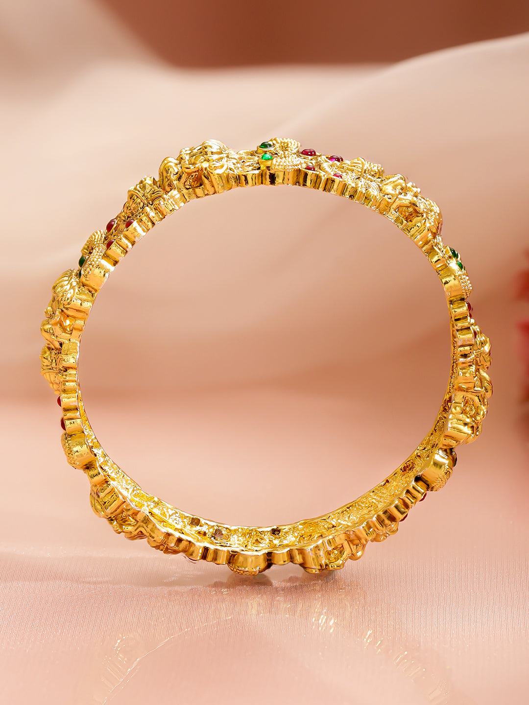 Gold Toned Temple Bangles Set Of 2 2.8 - Large