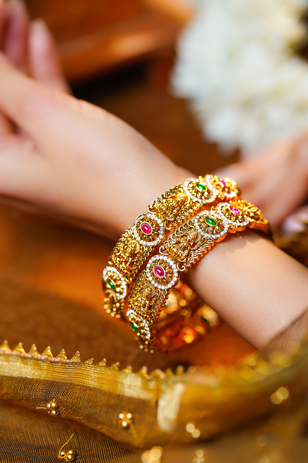 Divine Temple Gold Statement Bangles 2.4 - Small