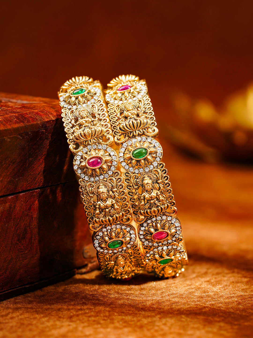 Divine Temple Gold Statement Bangles 2.4 - Small