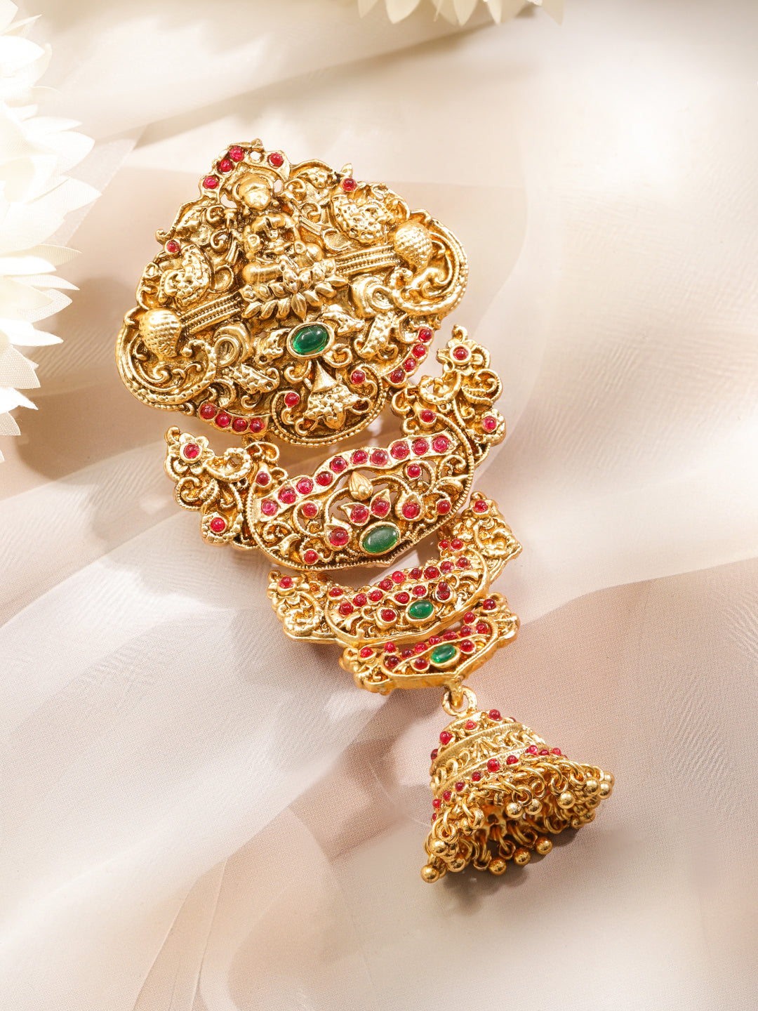Pink Studded Laxmi Motif Gold Hair Brooch フリーサイズ