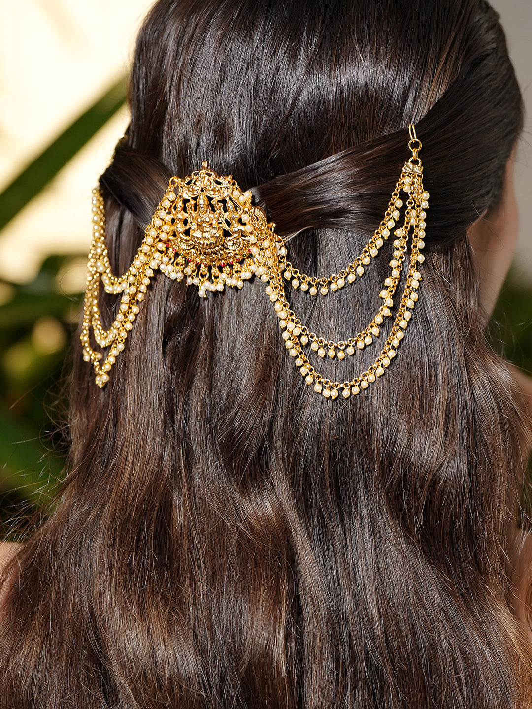 Pearl Embellished Laxmi Motif Mathapatti フリーサイズ