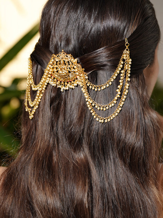 Pearl Embellished Laxmi Motif Mathapatti フリーサイズ