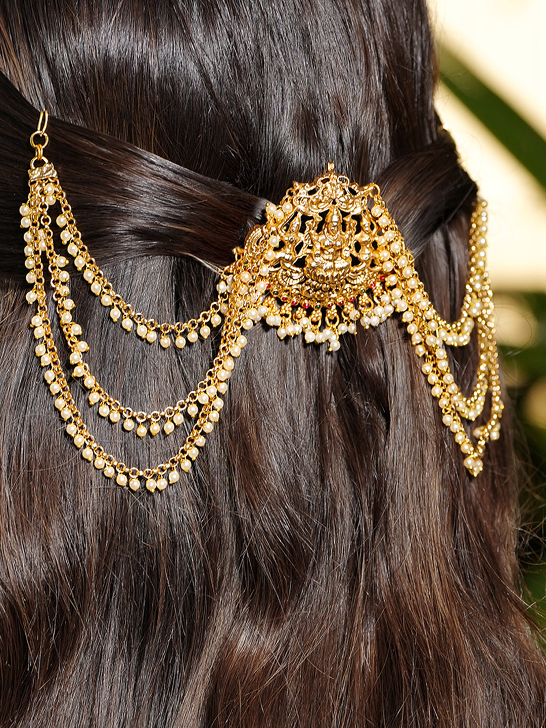 Pearl Embellished Laxmi Motif Mathapatti フリーサイズ