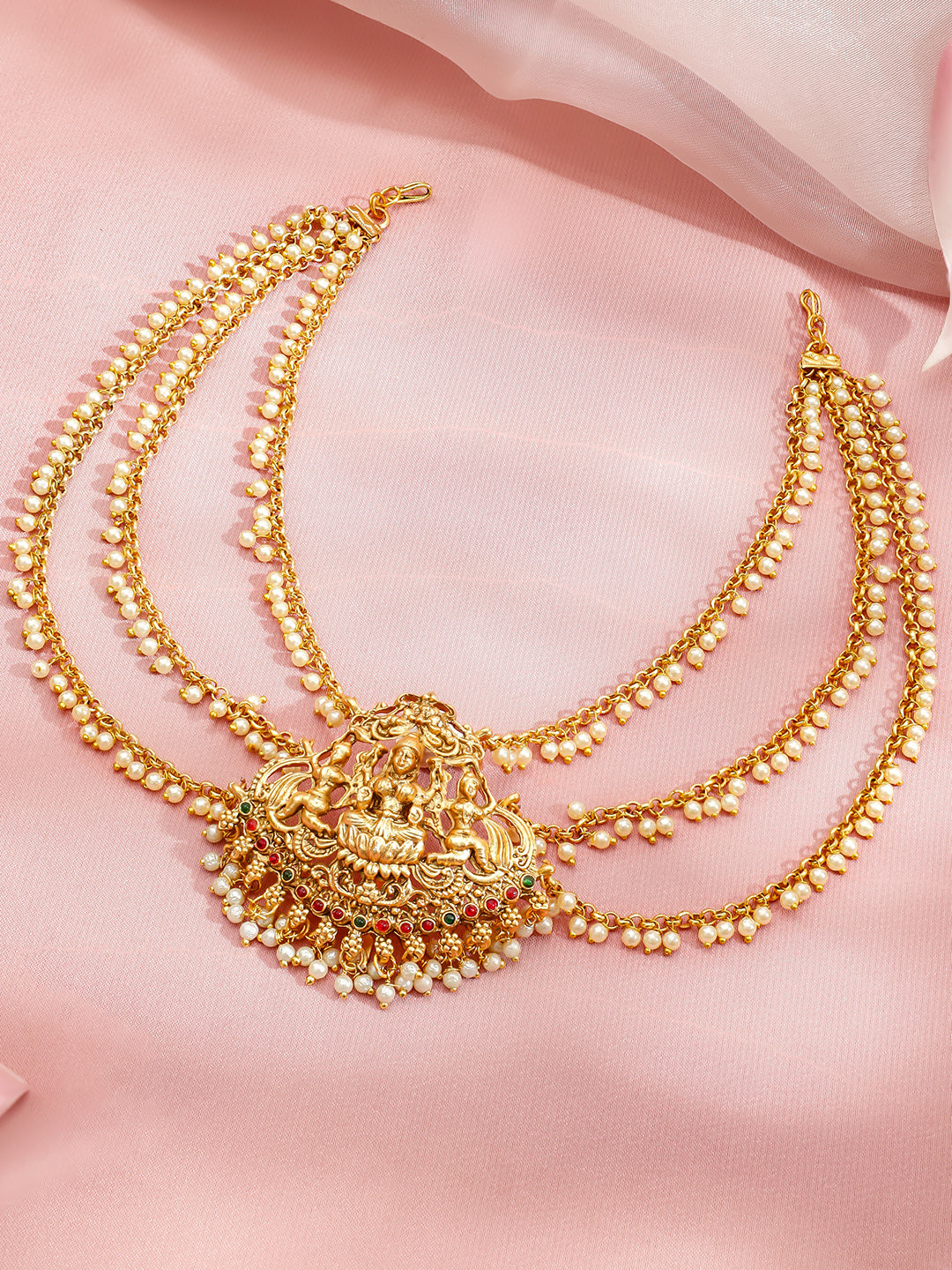 Pearl Embellished Laxmi Motif Mathapatti フリーサイズ