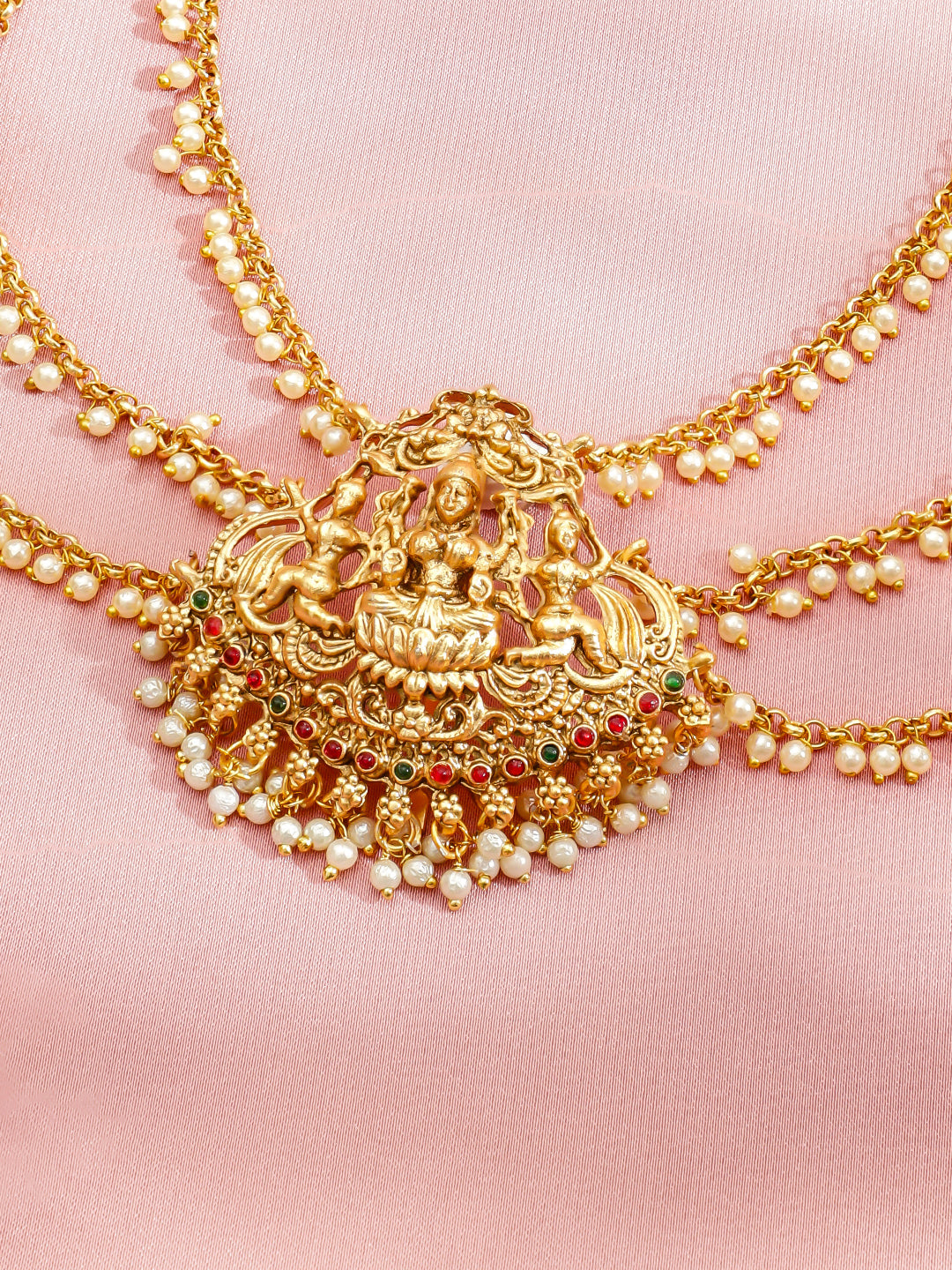 Pearl Embellished Laxmi Motif Mathapatti フリーサイズ