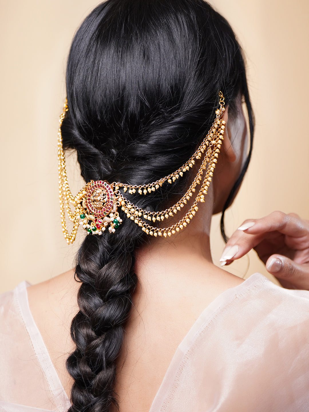 Bridal Pearl Drop Layers Temple Hair Accessory フリーサイズ