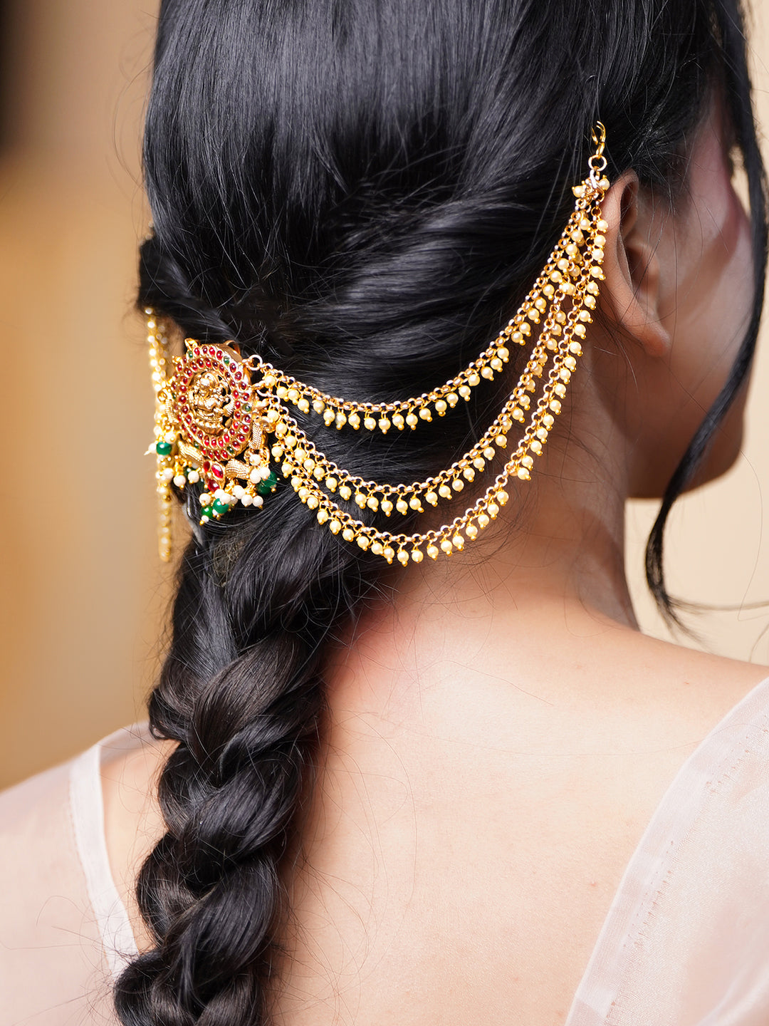 Bridal Pearl Drop Layers Temple Hair Accessory フリーサイズ