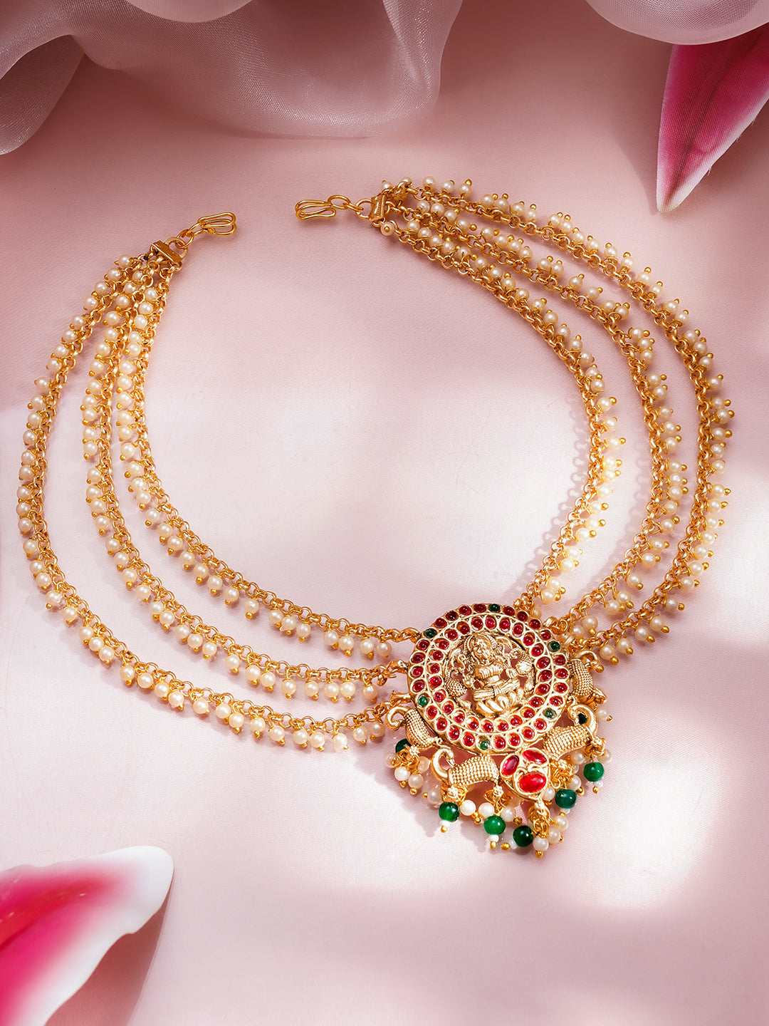 Bridal Pearl Drop Layers Temple Hair Accessory フリーサイズ