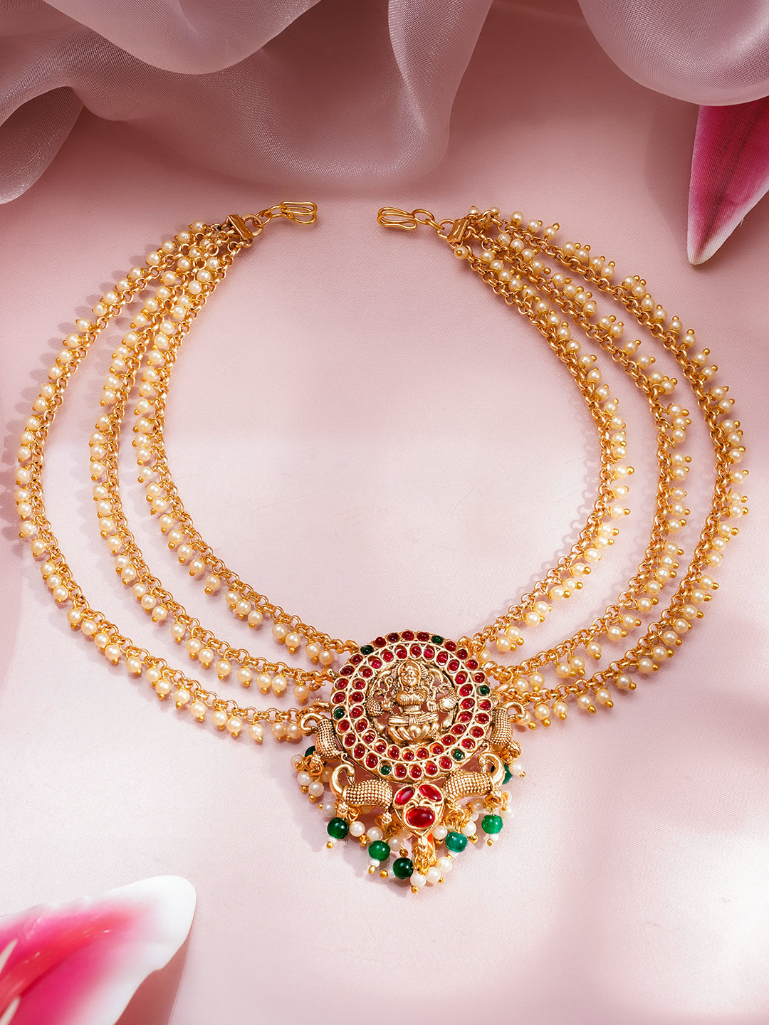 Bridal Pearl Drop Layers Temple Hair Accessory フリーサイズ