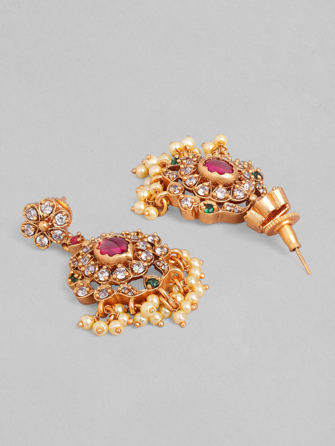 Rubans Luxury 24K Gold Plated Handcrafted Ruby stone & Gold Pearls Studded Choker Set Multicolor