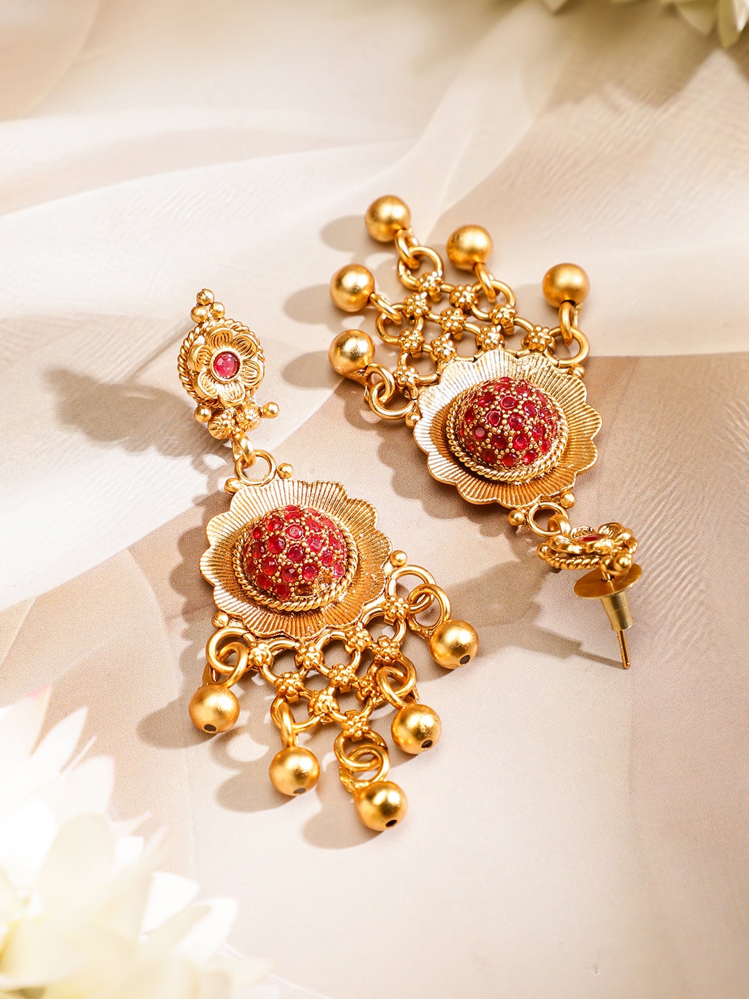 Rubans 24K Gold Plated Handcrafted Ruby Stone Studded & Gold Beaded Traditional Choker Set Gold