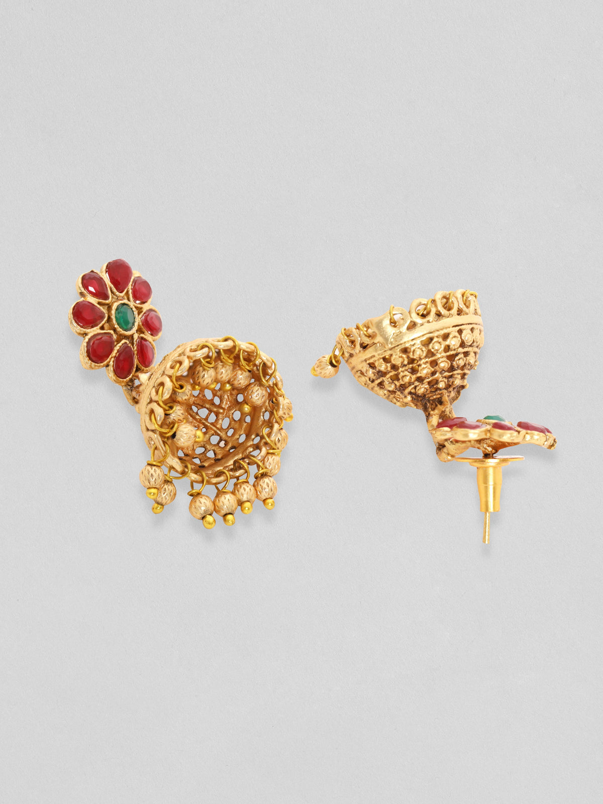 Rubans 24K Gold Plated Handcrafted Ruby Stone & Gold Ghungroo Temple Choker Set Gold