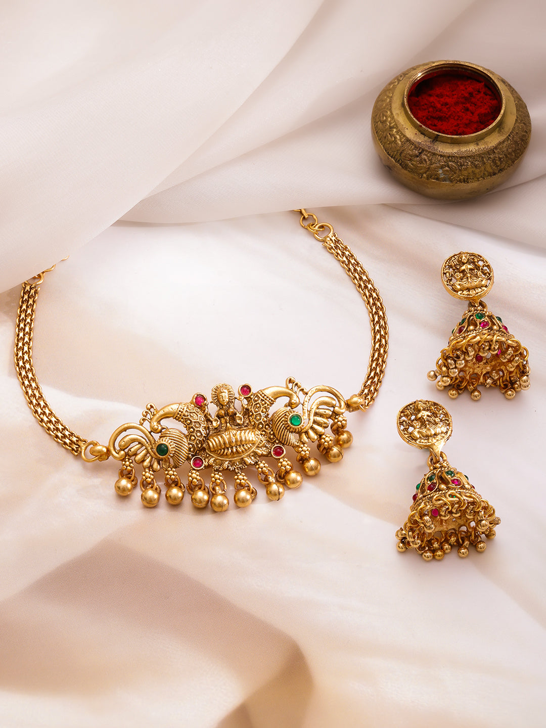 Lakshmi Mandir Temple Necklace Set フリーサイズ