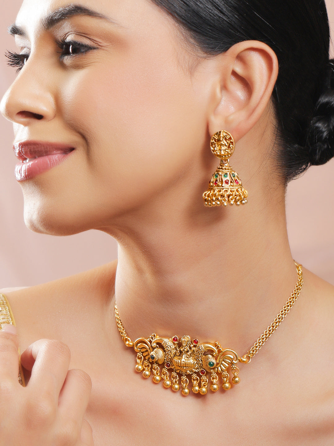Lakshmi Mandir Temple Necklace Set フリーサイズ