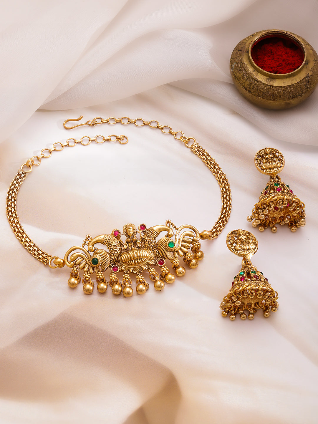 Lakshmi Mandir Temple Necklace Set フリーサイズ