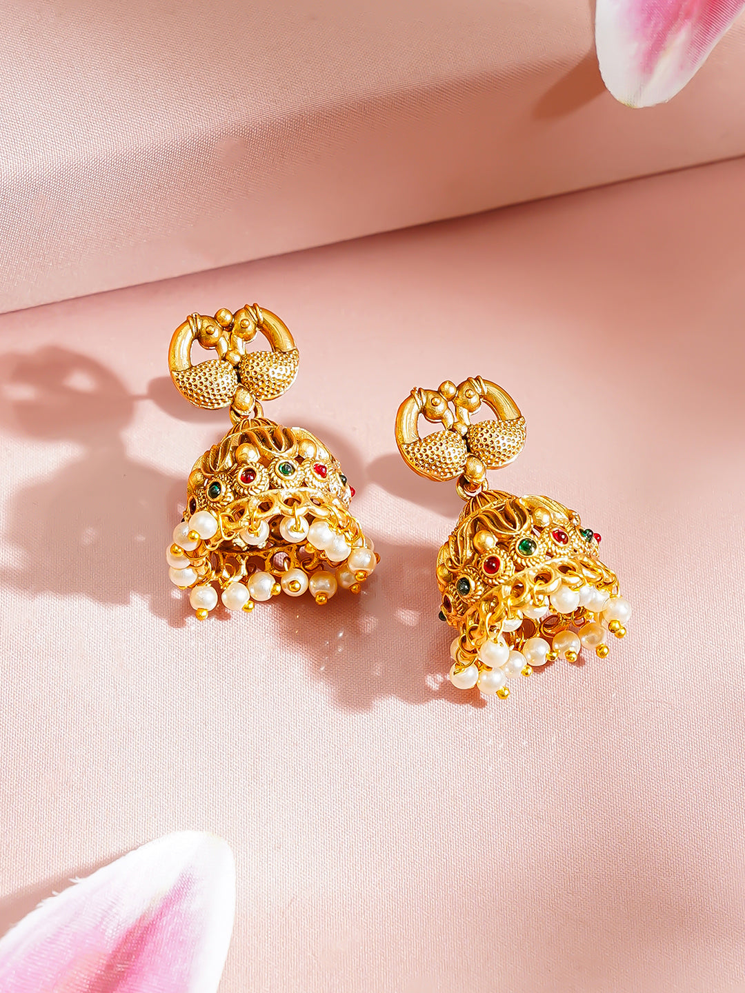 【Rubans】 Gold Plated Peacock Motif Pearl Drop Temple Choker Set｜ゴールドメッキ 孔雀モチーフ パールドロップ テンプル チョーカーセット