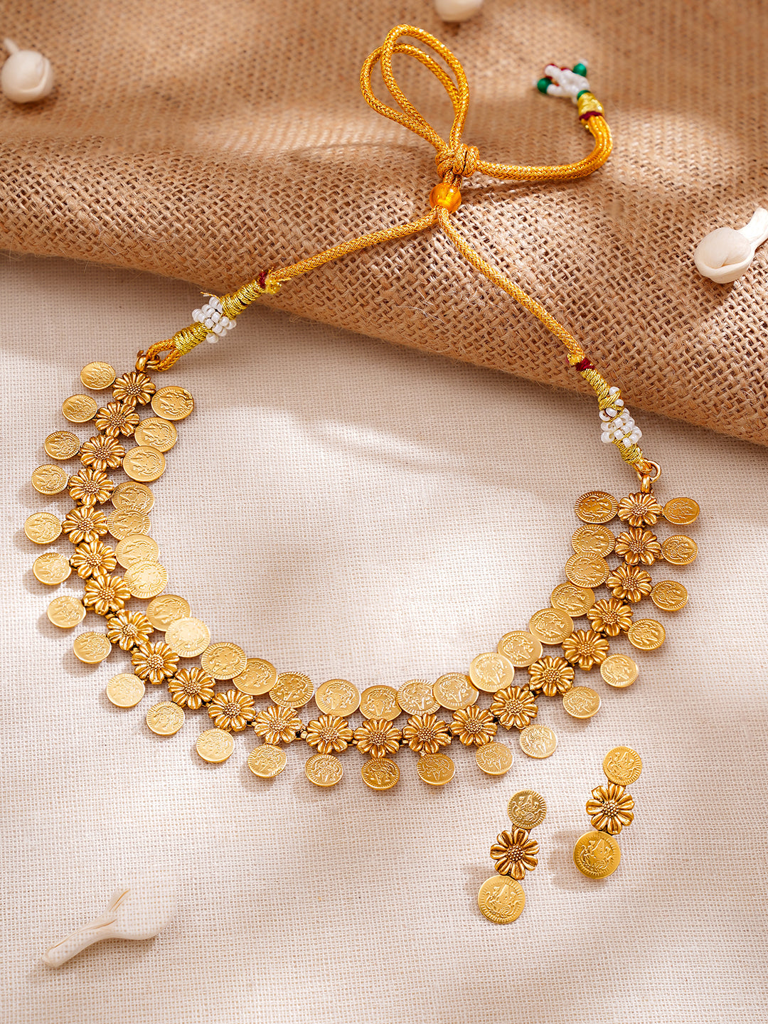 【Rubans】 Gold Plated Floral Coin Drop Temple Choker Set｜ゴールドメッキ フローラル コインドロップ テンプル チョーカーセット